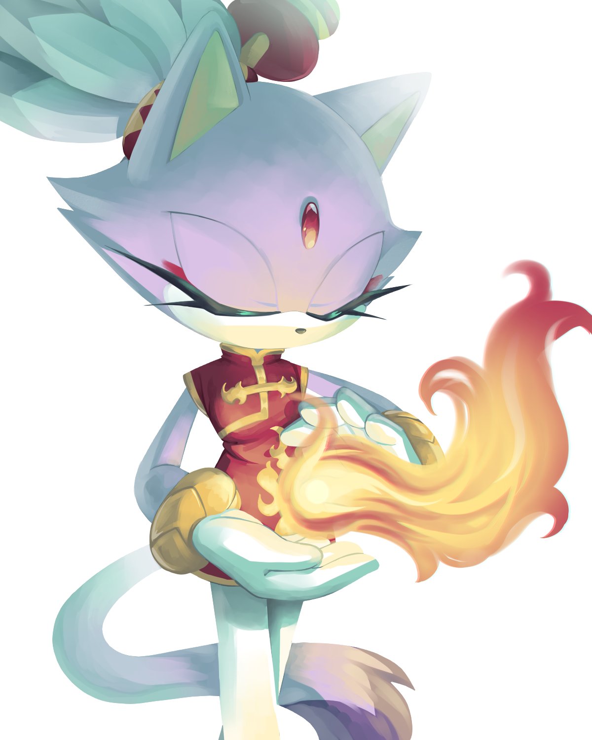 1girl, blaze_the_cat, cat_girl, cat_tail, chinese_clothes, closed_eyes, dress, eyelashes