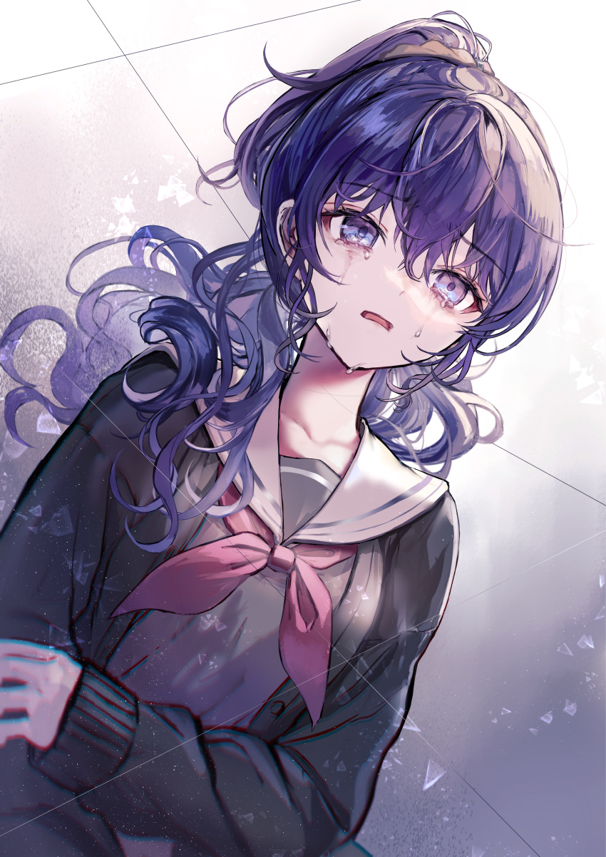 1girl, absurdres, angst, asahina_mafuyu, black_cardigan, breasts, cardigan, crying