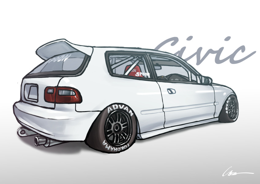 car, gradient_background, highres, honda, honda_civic, motor_vehicle, no_humans, original