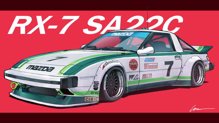 car, highres, imsa_gt_championship, mazda_rx-7, mazda_rx-7_fb, motor_vehicle, no_humans, race_vehicle