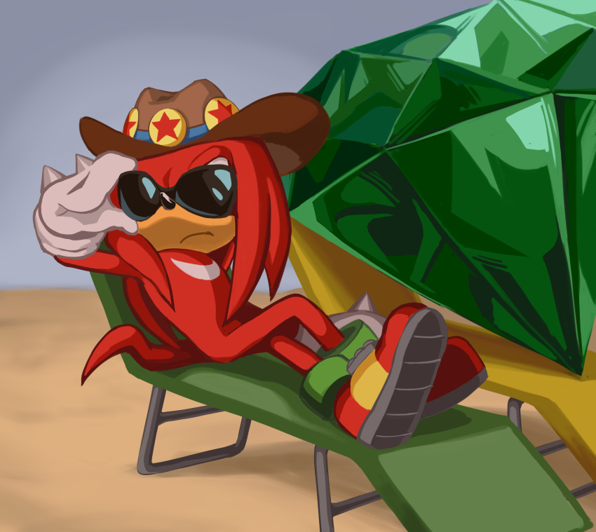 1boy, absurdres, adjusting_eyewear, animal_nose, brown_headwear, chair, closed_mouth, commentary