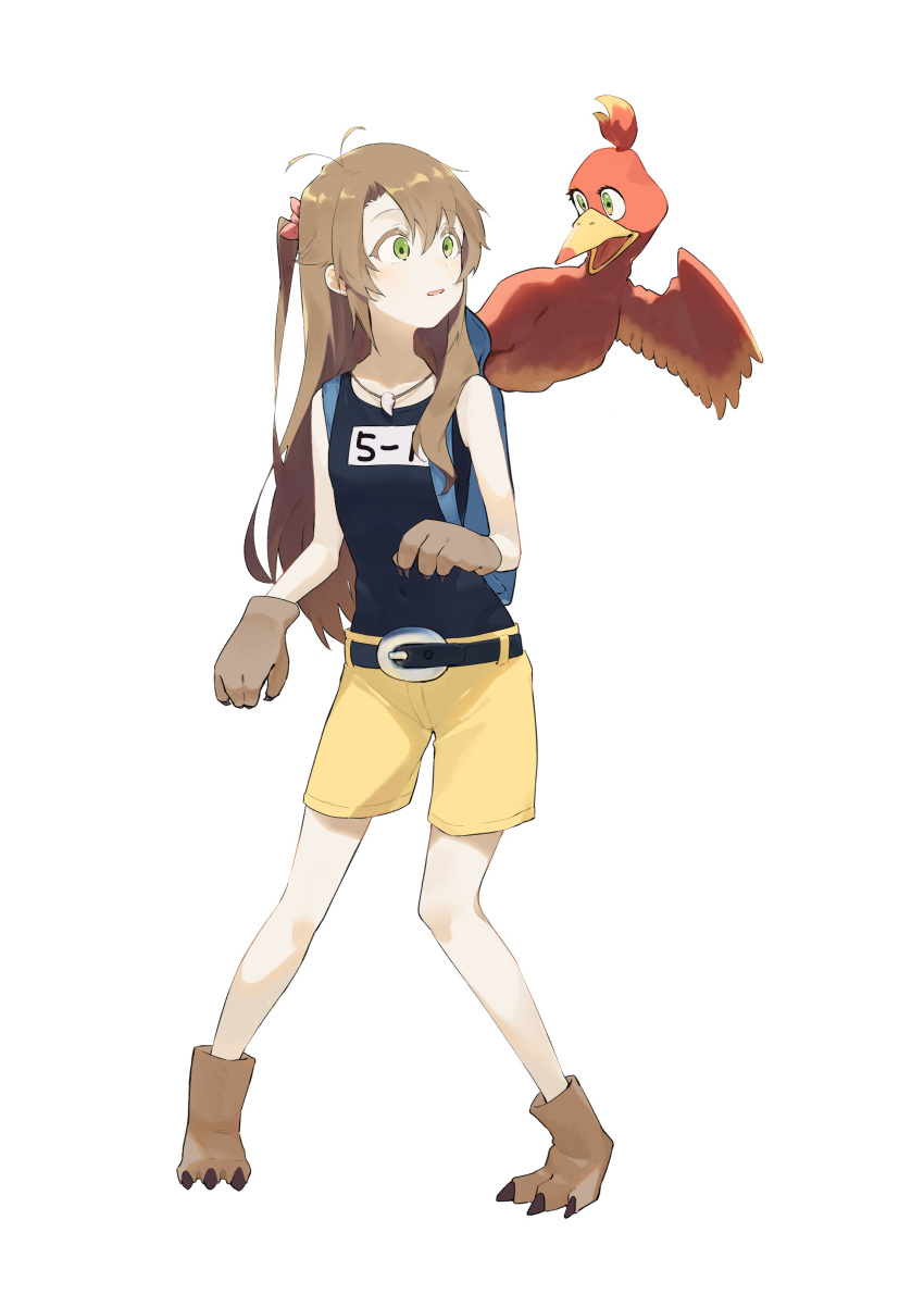 2girls, absurdres, animal_hands, antenna_hair, backpack, bag, banjo-kazooie, banjo_(banjo-kazooie)