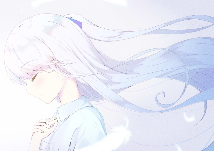1girl, absurdres, angel_beats!, blush, close-up, closed_eyes, closed_mouth, collared_shirt