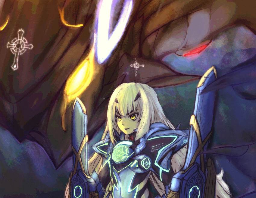 1girl, albion_(fate), alternate_form, dragon, fate/grand_order, fate_(series), glowing, glowing_eyes