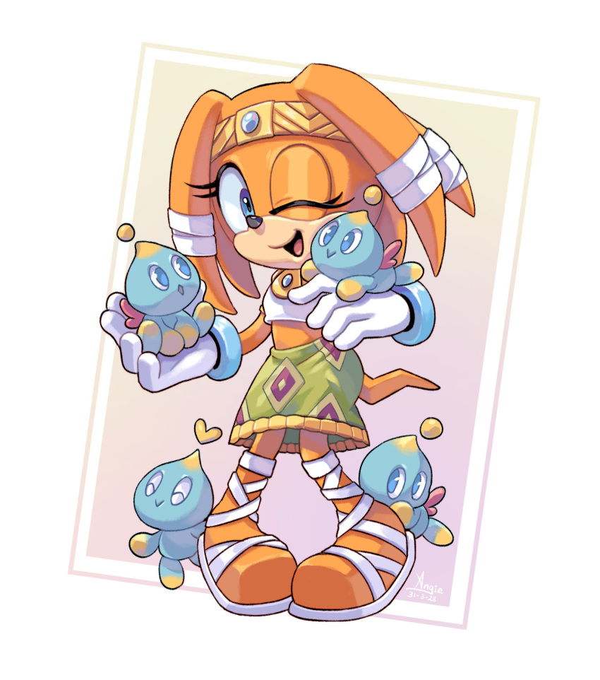 1girl, angiethecat, blue_eyes, chao_(sonic), eyelashes, furry, furry_female, gloves