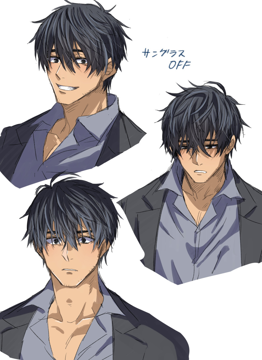 1boy, absurdres, akisyake23, black_eyes, black_hair, black_jacket, collarbone, collared_shirt