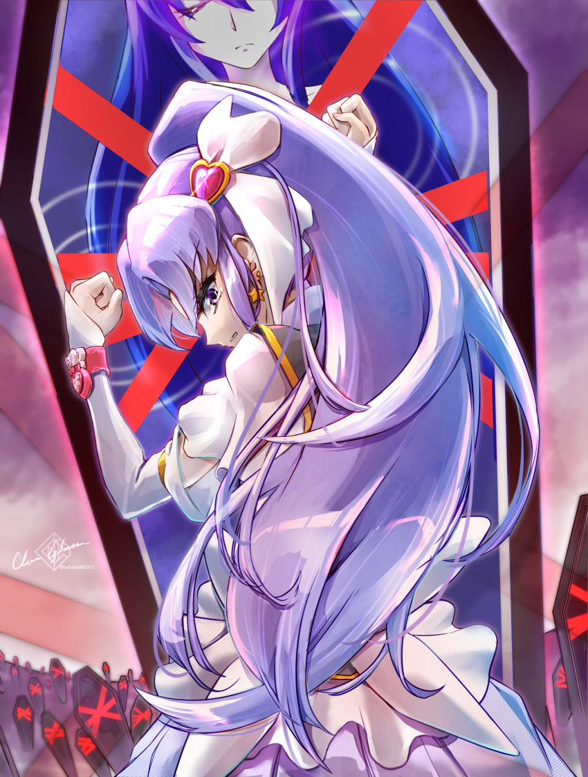 1girl, arm_warmers, brooch, clear_glass_(mildmild1311), cure_fortune, hair_ornament, happinesscharge_precure!, heart