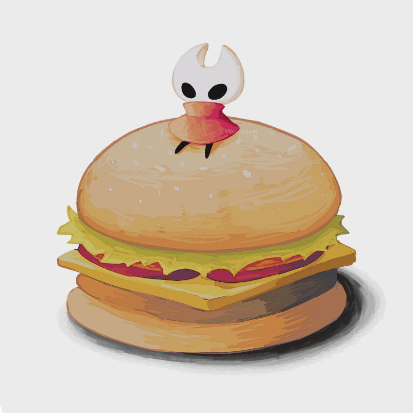 1girl, alicezakat, arthropod_girl, artist_name, black_eyes, black_skin, blank_eyes, burger