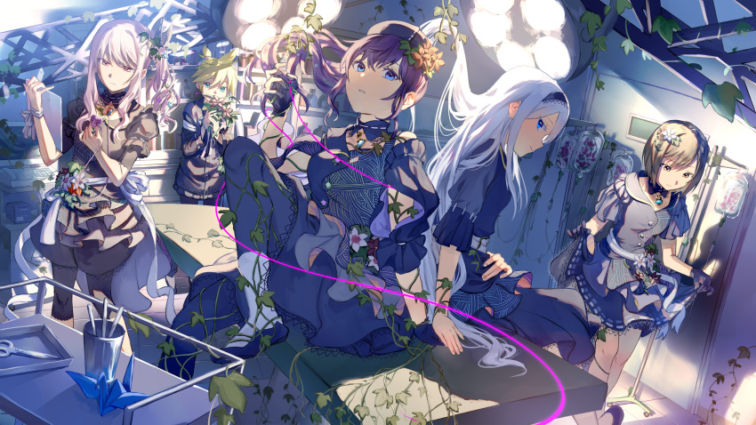 1boy, 1other, 25-ji_luka, 25-ji_nightcord_de._(project_sekai), 3girls, akiyama_mizuki, asahina_mafuyu, black_gloves