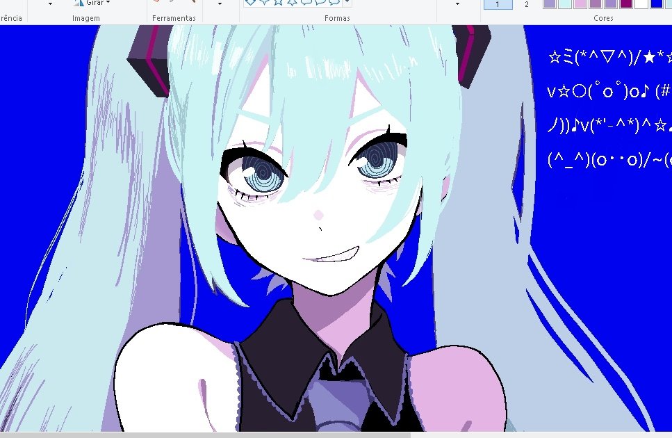 1girl, black_shirt, blue_eyes, blue_hair, collared_shirt, emoticon, grin, hatsune_miku