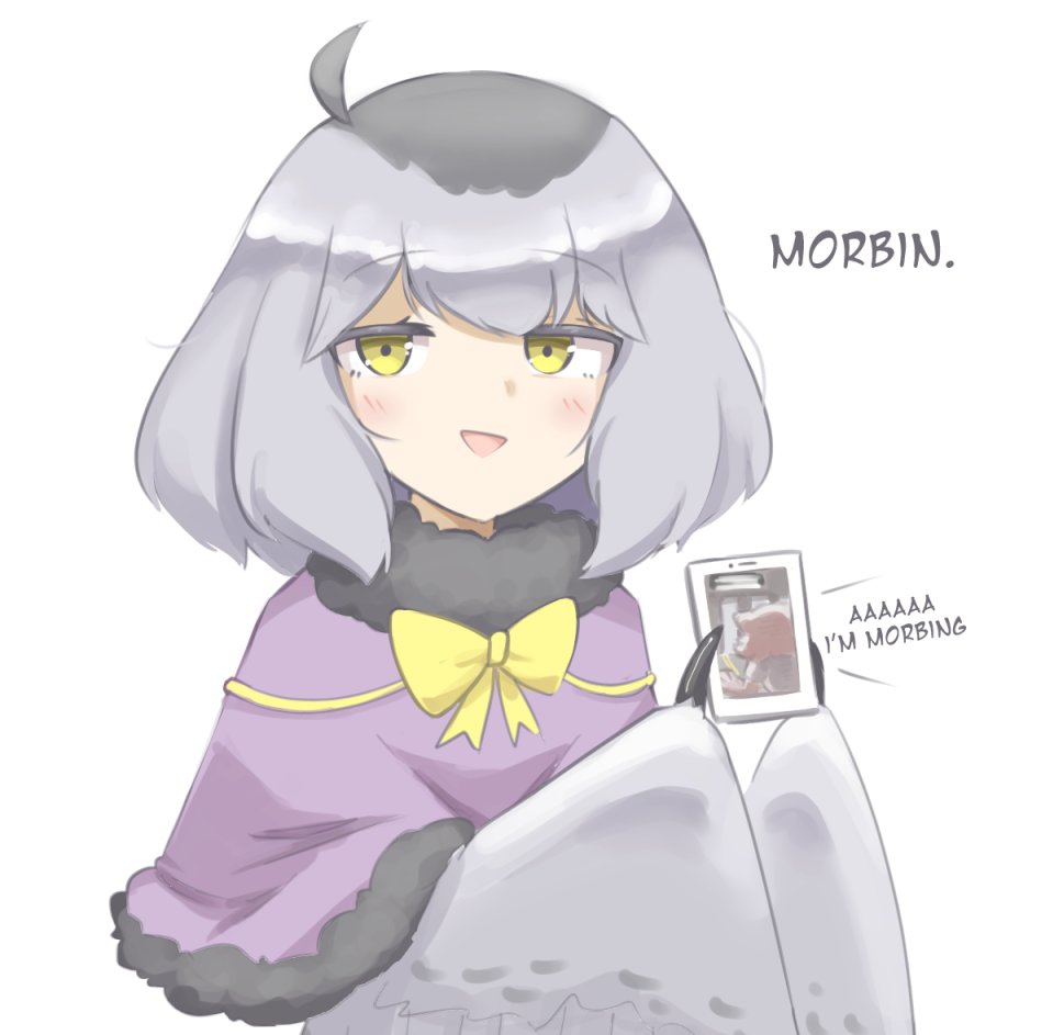 1girl, ahoge, blush, capelet, cellphone, claws, commentary, english_commentary