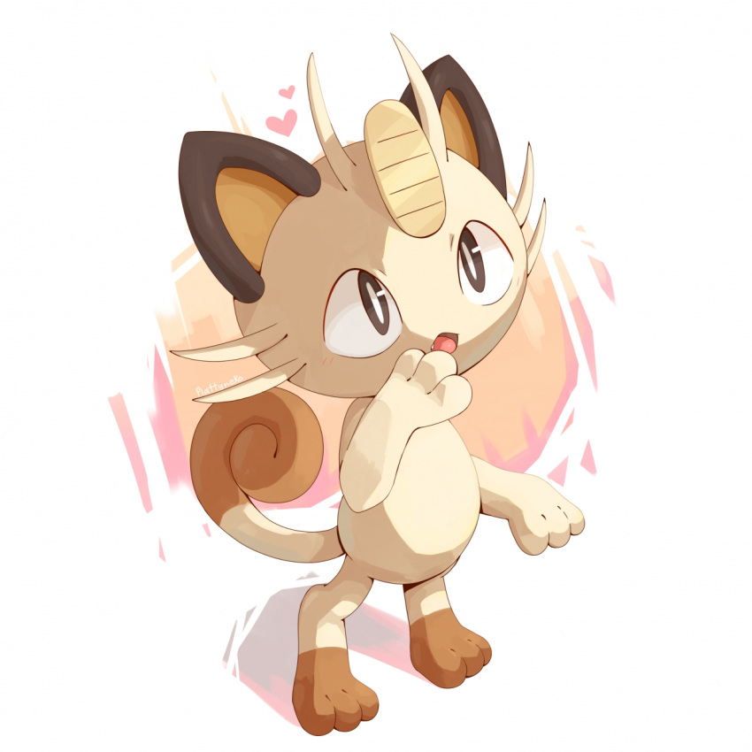 heart, highres, looking_to_the_side, meowth, nevedoodle, no_humans, open_mouth, pokemon