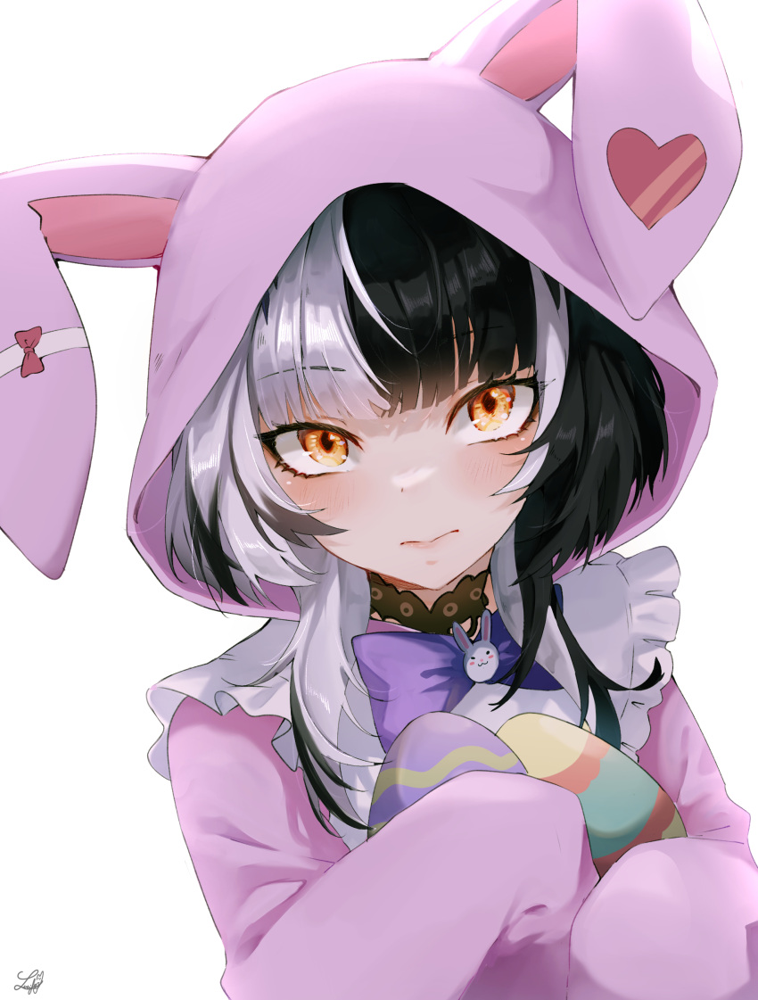 1girl, absurdres, animal_costume, animal_hood, black_choker, black_hair, bow, choker