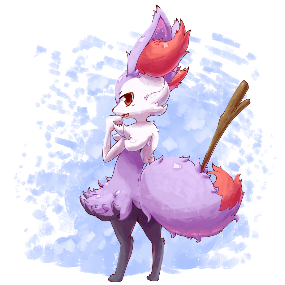 alternate_color, braixen, facing_away, full_body, looking_at_viewer, looking_back, nevedoodle, no_humans