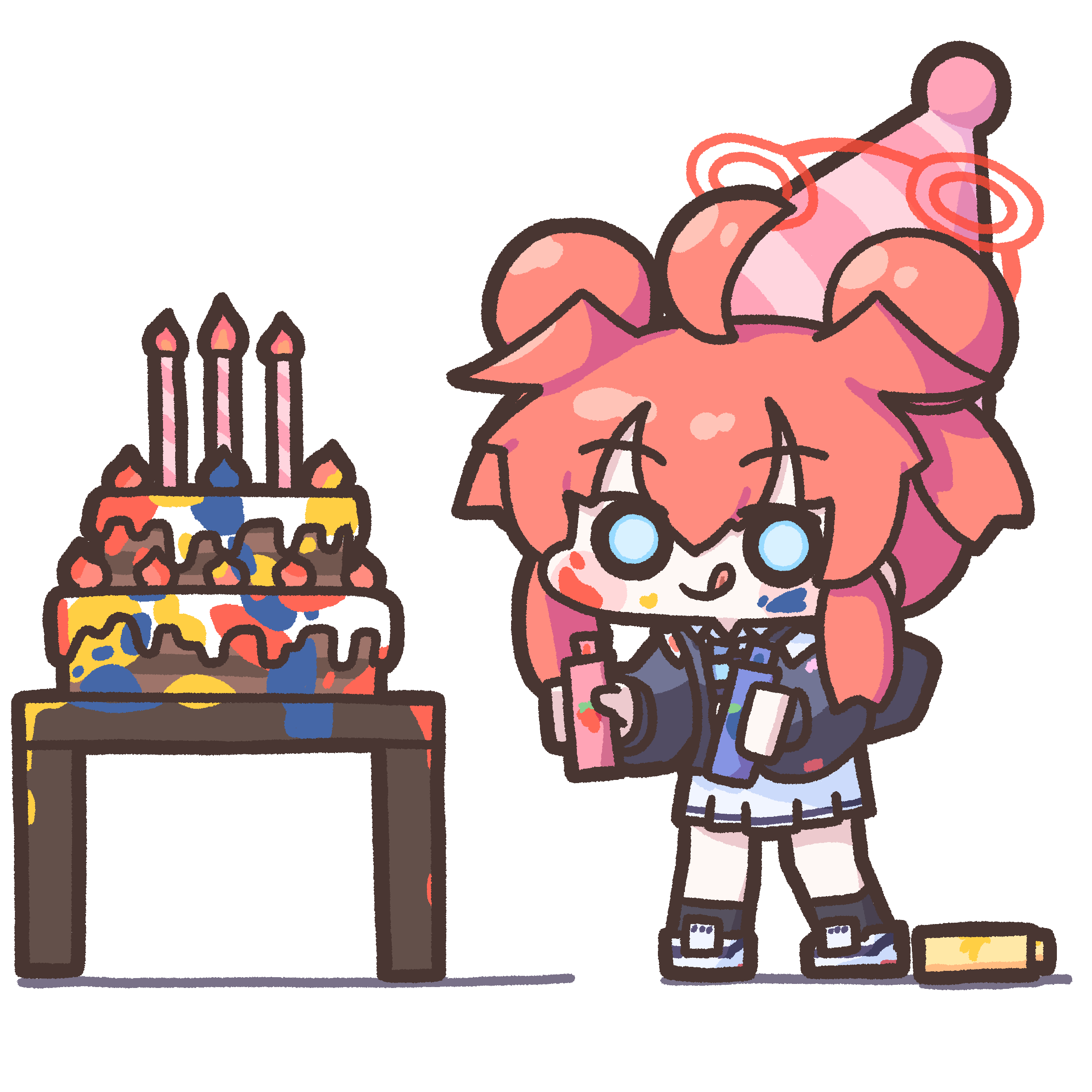 1girl, :q, absurdres, ahoge, birthday_cake, blue_archive, blue_eyes, blue_sweater_vest