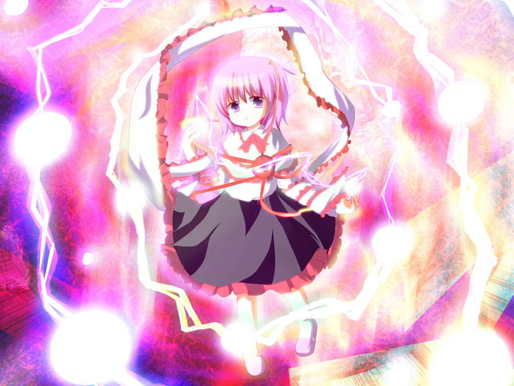 eyes, komeiji_satori, lightning, nagae_iku, nagae_iku_(cosplay), skirt, solo, touhou