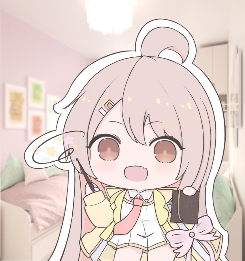 1girl, ahoge, bedroom, blurry, blurry_background, blush, book, ceiling_light