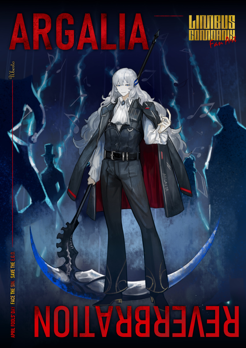 1girl, 4boys, absurdres, argalia_(library_of_ruina), ascot, black_jacket, black_pants, black_vest