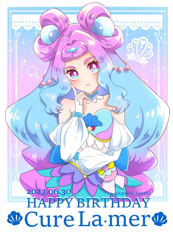 1girl, blue_eyes, blue_hair, character_name, choker, colored_eyelashes, cure_la_mer, dated