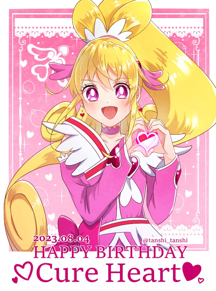 1girl, aida_mana, birthday, blonde_hair, bow, brooch, character_name, choker
