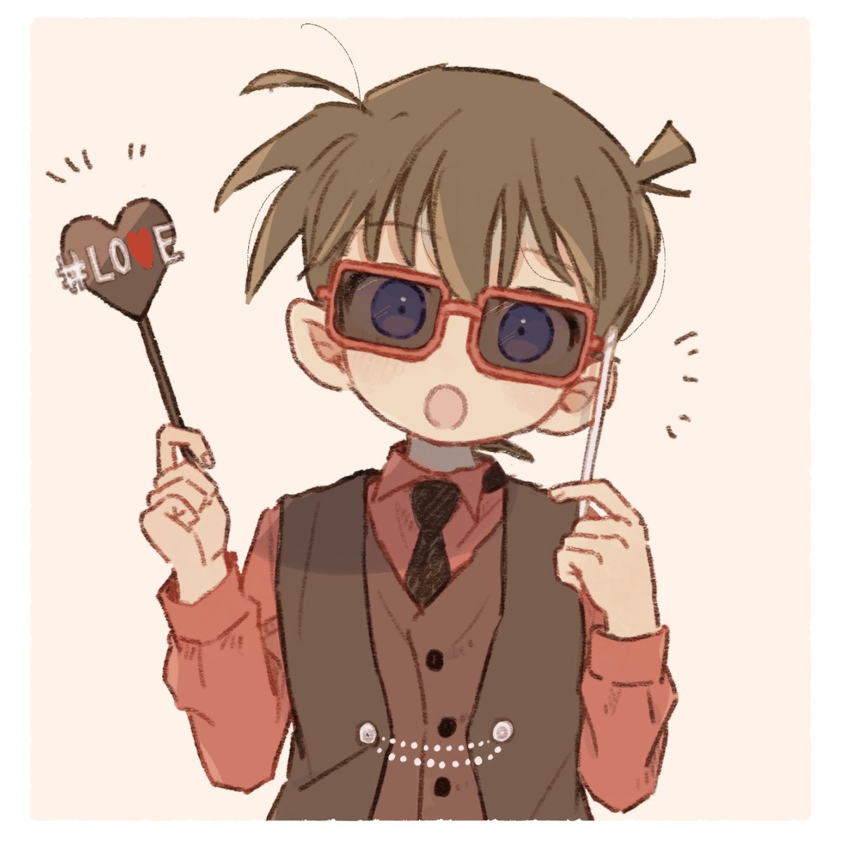 1boy, black_necktie, black_vest, blue_eyes, border, collared_shirt, edogawa_conan, fingernails