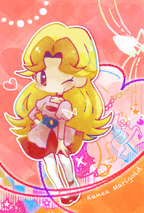 black_choker, blonde_hair, carousel, chibi, choker, collarbone, dress, full_body