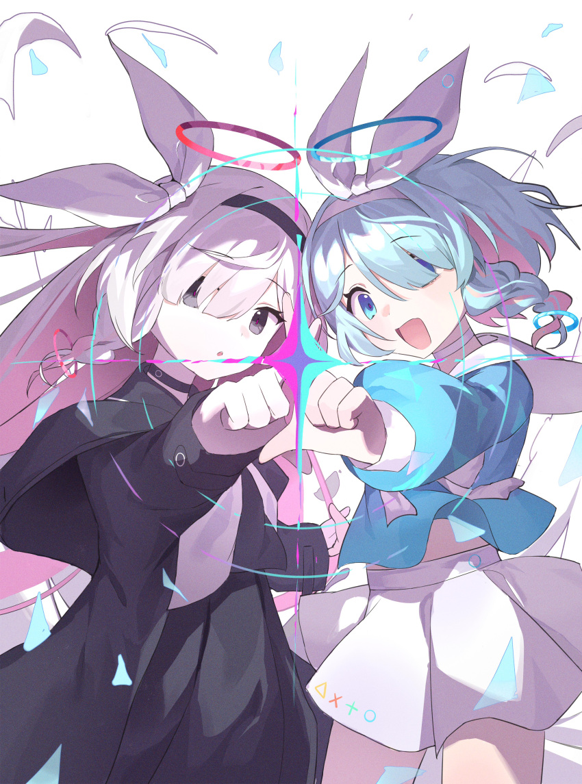 2girls, :o, absurdres, arona_(blue_archive), ayaha_4780828, black_choker, black_eyes, black_serafuku