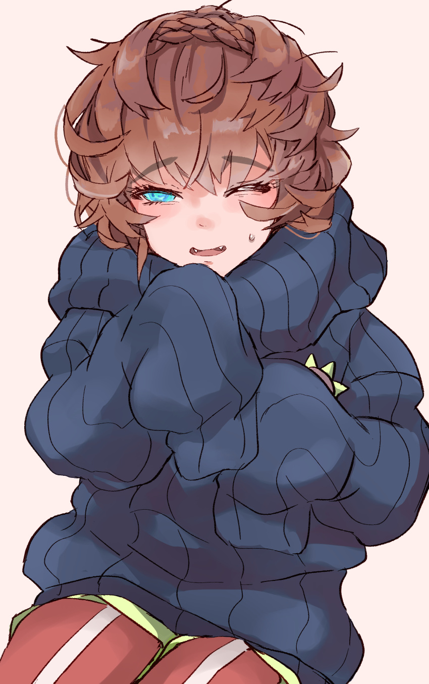 1girl, absurdres, blue_eyes, blush, brown_eyes, fangs, fate/grand_order, fate_(series)