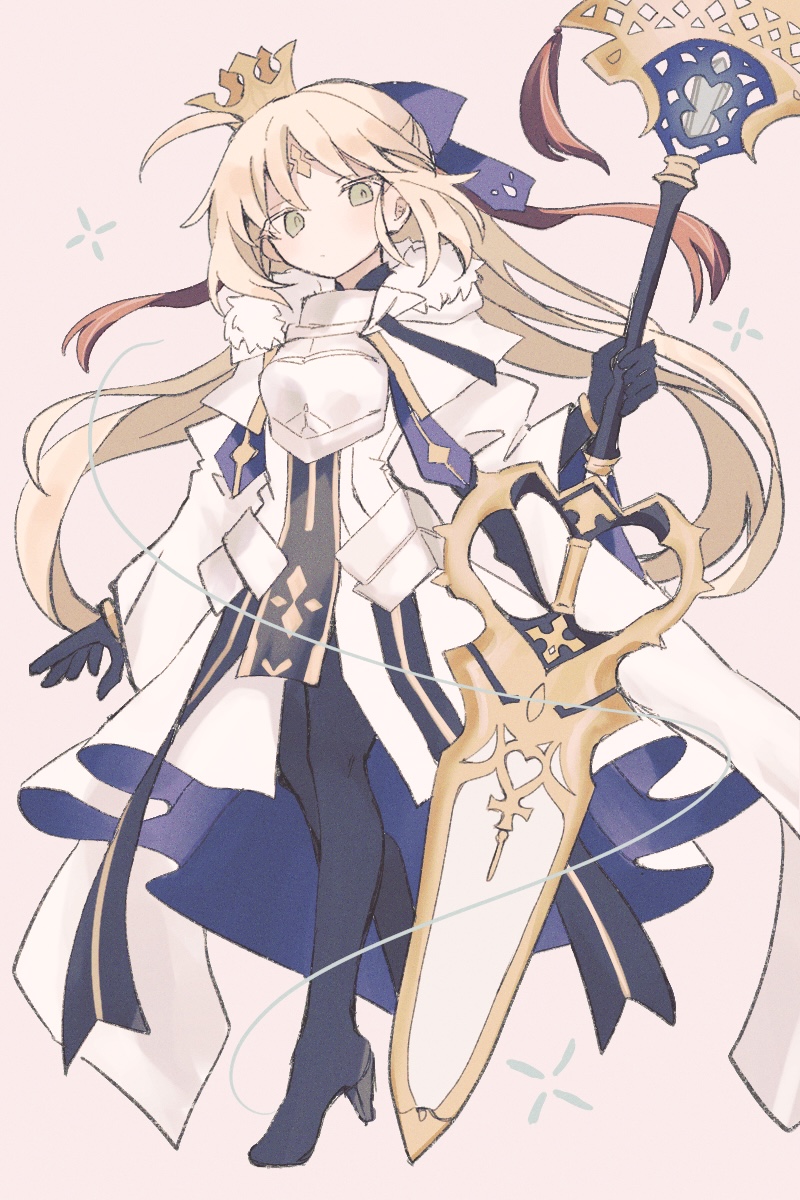 1girl, armor, armored_dress, artoria_caster_(fate), artoria_caster_(third_ascension)_(fate), artoria_pendragon_(fate), black_gloves, black_pantyhose