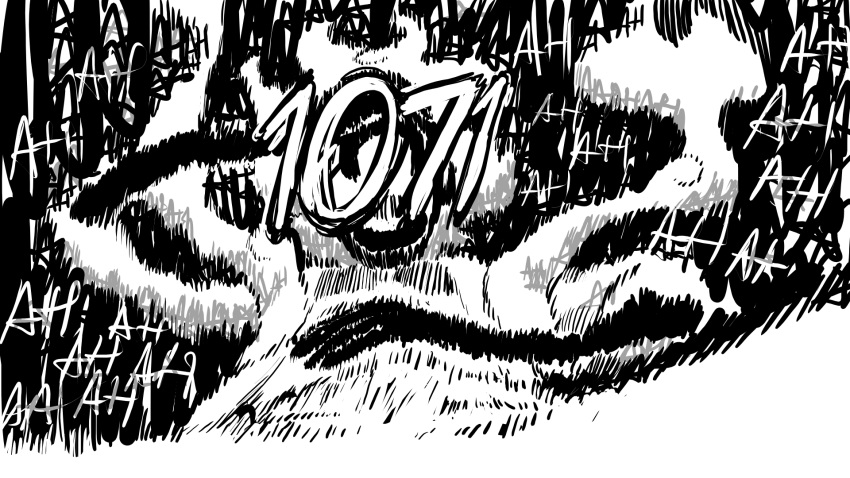 1boy, chansard_vincent, episode_number, gear_fifth, highres, male_focus, monkey_d._luffy, monochrome, official_art, one_piece, sash, short_hair, sketch, solo