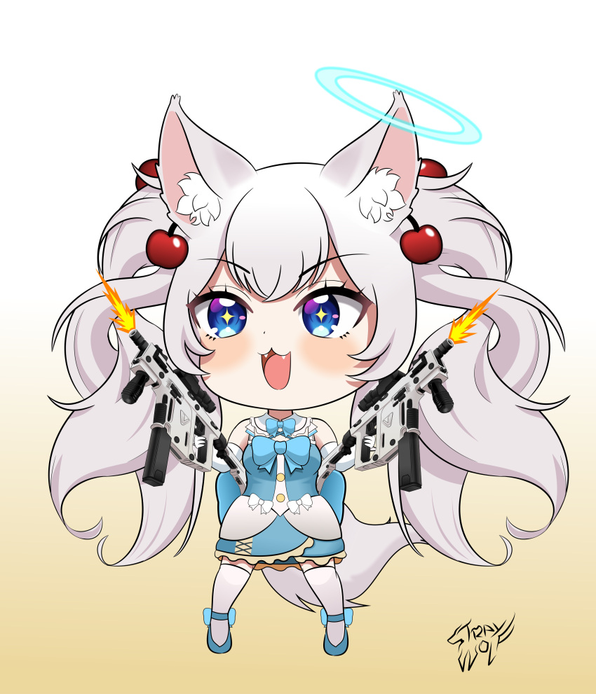 1girl, absurdres, animal_ears, artist_logo, blue_bow, blue_bowtie, blue_dress, blue_eyes