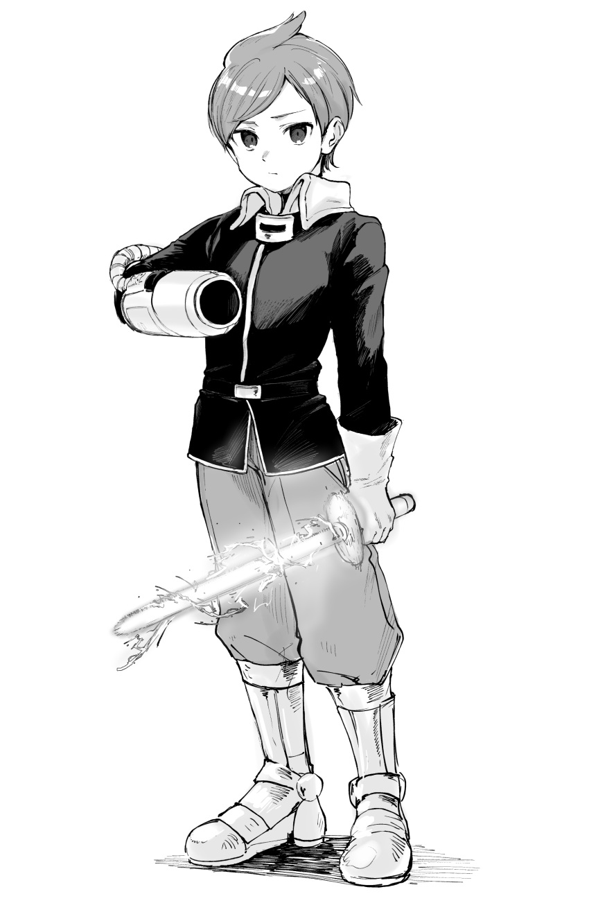 1boy, 5saiji, absurdres, arm_cannon, boots, claus_(mother_3), closed_mouth, energy_sword
