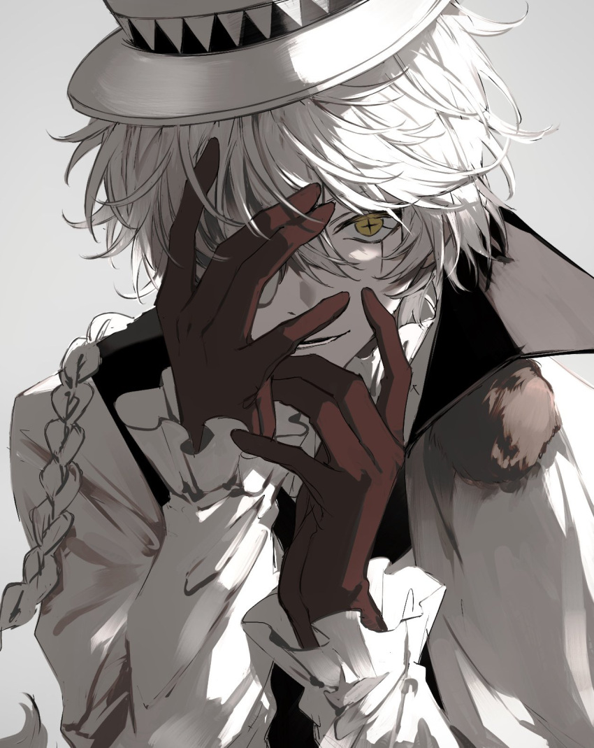 1boy, braid, bungou_stray_dogs, coat, collared_coat, fur-trimmed_coat, fur_trim, gloves