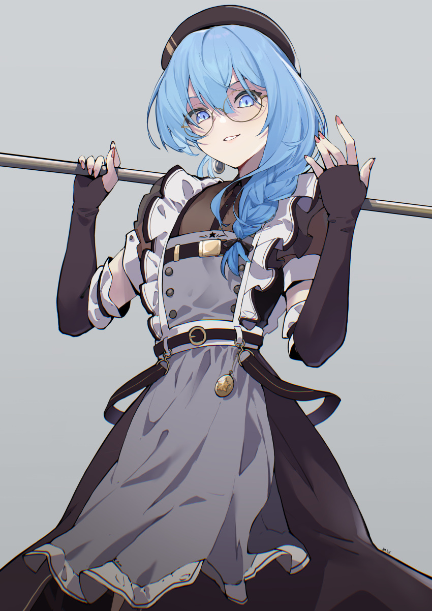 1girl, absurdres, apron, belt, beret, black_belt, black_dress, black_gloves
