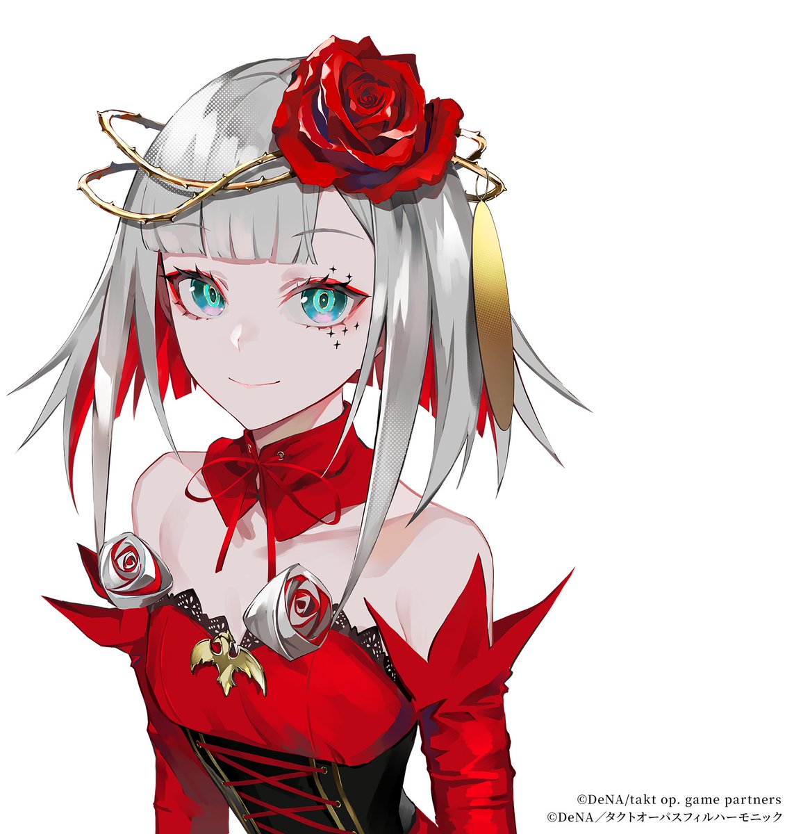 1girl, aqua_eyes, bare_shoulders, closed_mouth, colored_inner_hair, cosette_schneider, cross-laced_clothes, cross-laced_corset