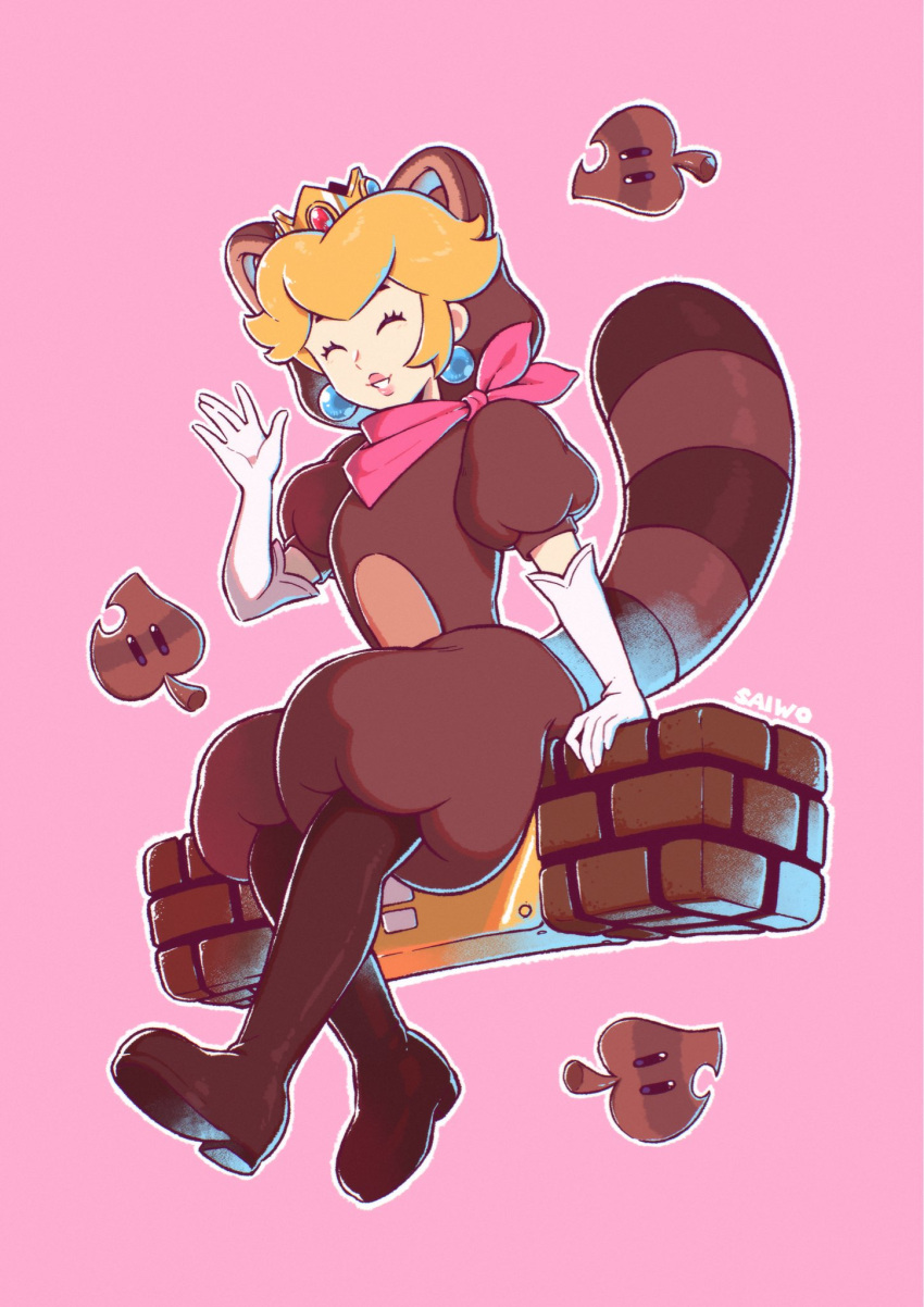 1girl, ?_block, ^_^, animal_costume, animal_ears, arm_support, artist_name, bandana