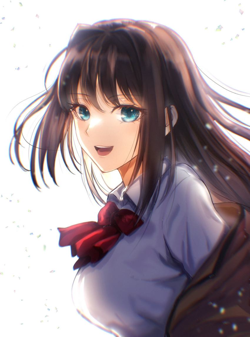 1girl, aozaki_aoko, blazer, blue_eyes, bow, bowtie, breasts, brown_hair