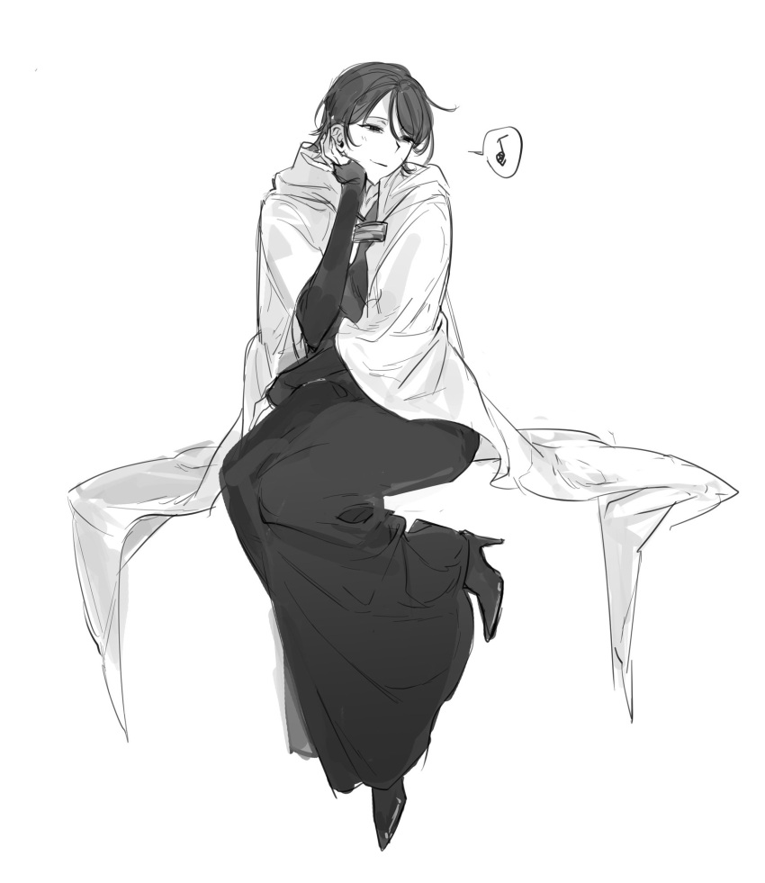 1girl, boots, cape, closed_mouth, dress, eighth_note, elbow_gloves, fingerless_gloves