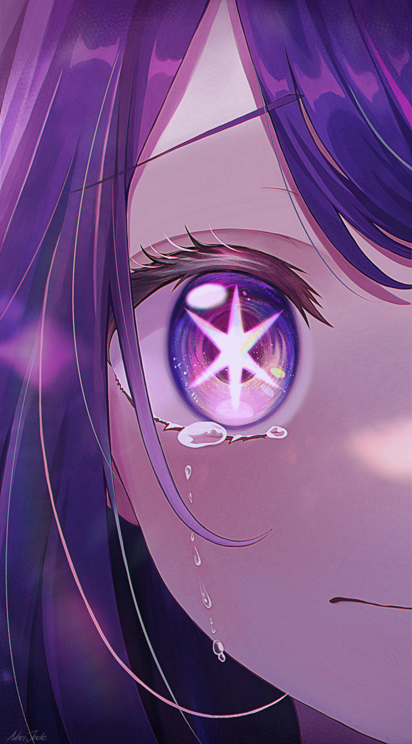 1girl, artist_name, closed_mouth, crying, crying_with_eyes_open, english_commentary, eyelashes, hair_between_eyes