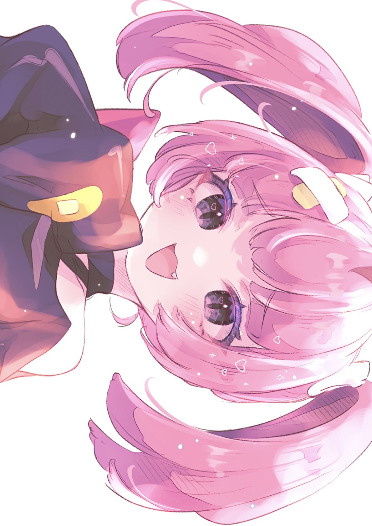 1girl, :d, blush, colored_eyelashes, commentary_request, fang, hair_ornament, highres