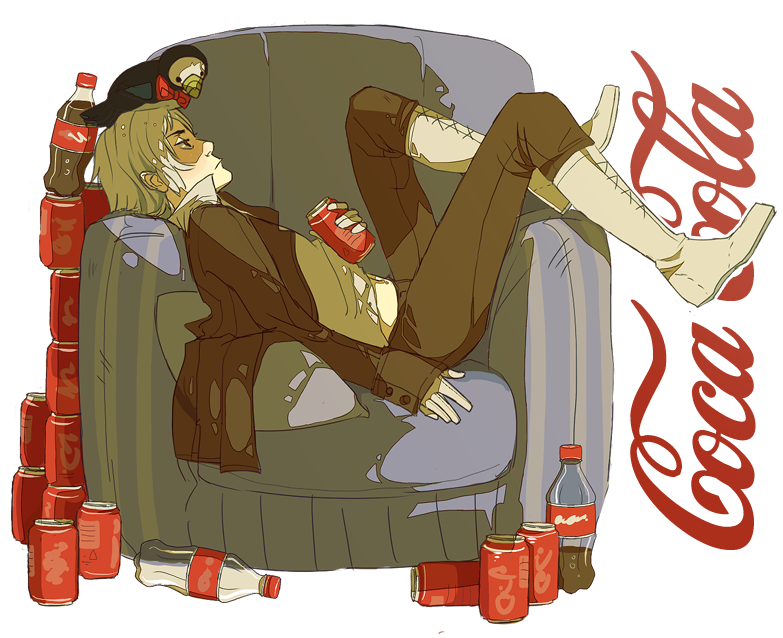 animal_on_head, axis_powers_hetalia, bird, bird_on_head, blonde_hair, boots, bottle, can