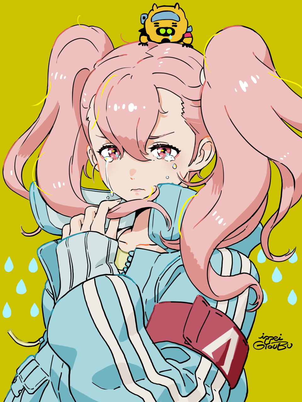 armband, chibi, crying, crying_with_eyes_open, ellie_(synduality), frown, gyoubu_ippei, hair_behind_ear