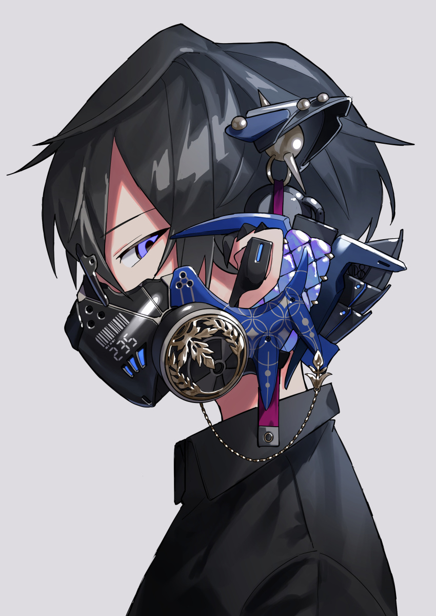 1boy, absurdres, animal_ears, artist_request, barcode, black_hair, blue_eyes, character_request