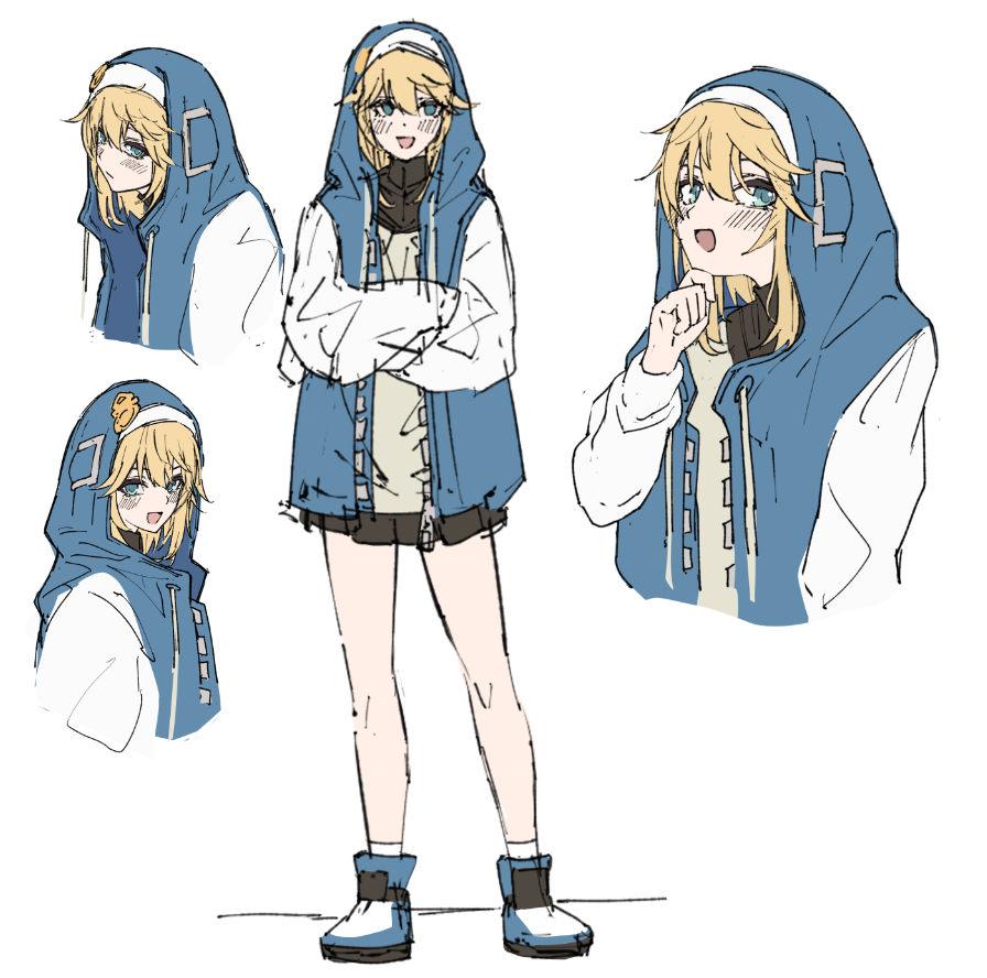 1girl, androgyne_symbol, aqua_eyes, black_skirt, blonde_hair, blush, bridget_(guilty_gear), execneet