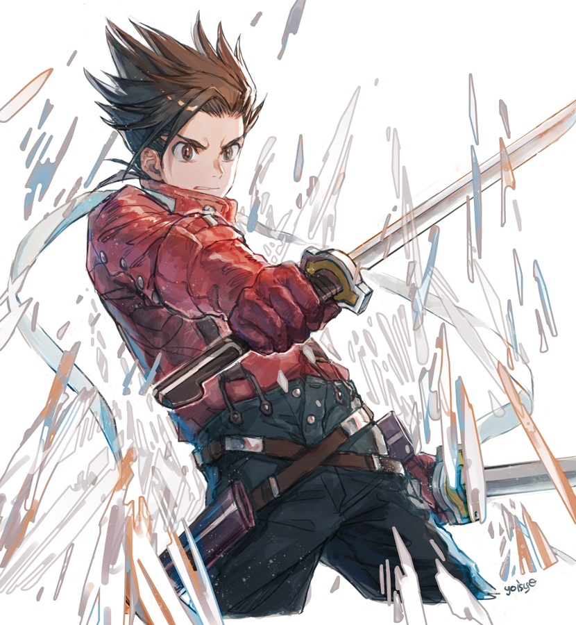 1boy, angry, belt, black_pants, brown_belt, brown_eyes, brown_hair, commentary