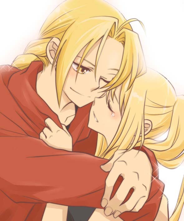 1girl, blonde_hair, bloom, couple, edward_elric, fullmetal_alchemist, happy, hug