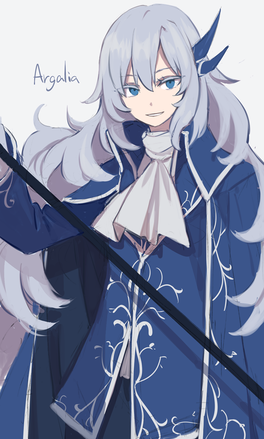 1boy, argalia_(library_of_ruina), blue_cape, blue_eyes, blue_jacket, cape, character_request, collared_jacket