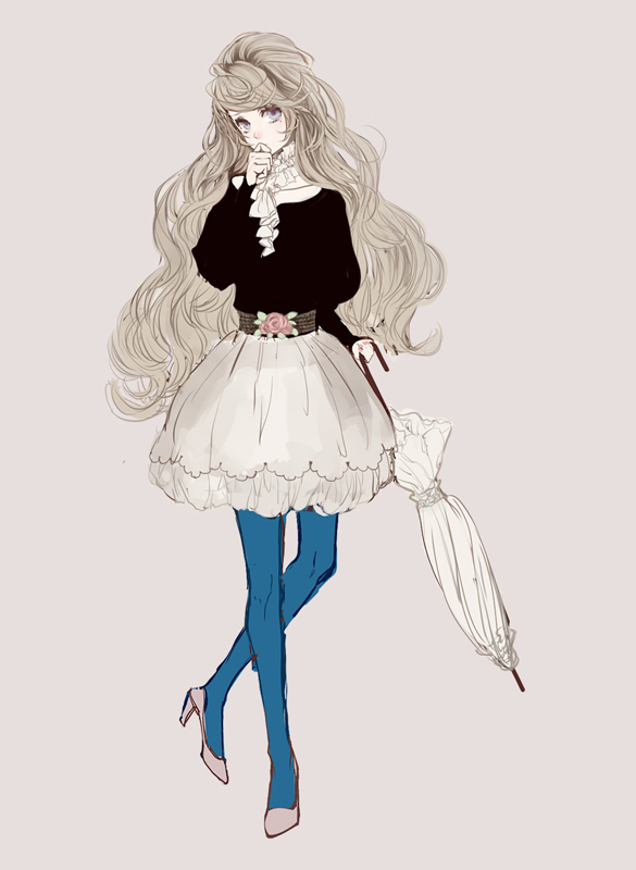 blue_eyes, blue_legwear, blue_pantyhose, brown_hair, high_heels, legs, long_hair, original