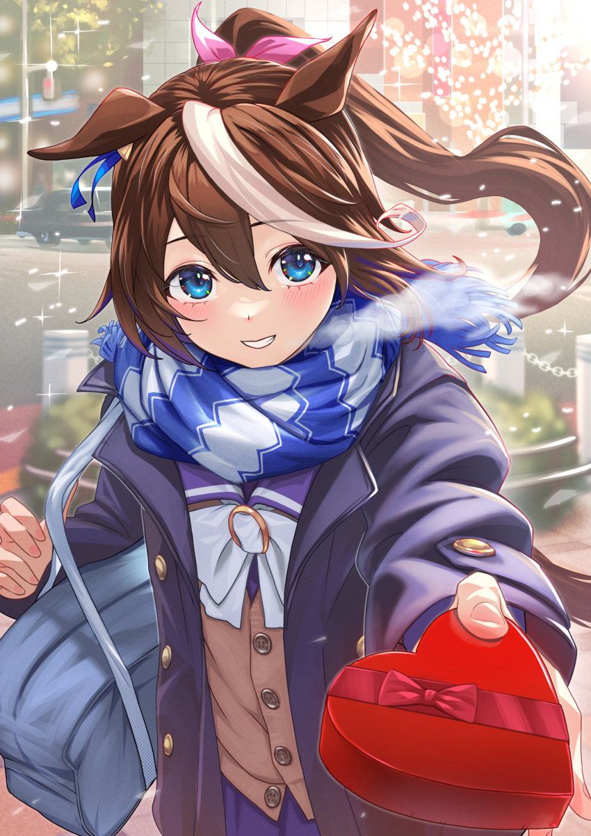 1girl, animal_ears, bag, blue_eyes, blush, bow, bowtie, box