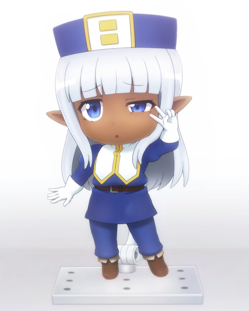1girl, blue_eyes, chibi, dark-skinned_female, dark_elf, dark_skin, elf, figure
